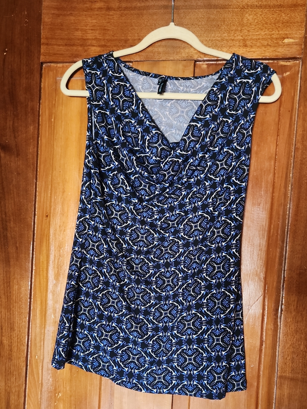 Maurices Navy and White Floral-Scroll Sleeveless Midi Dress
